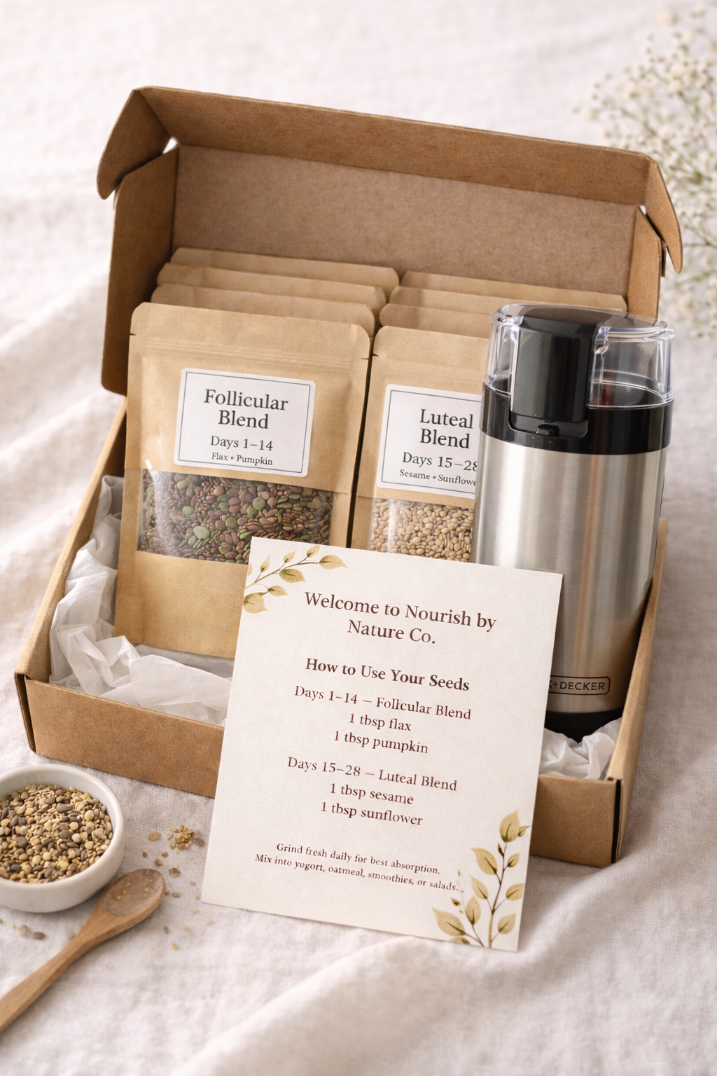 Seed Cycling Starter Kit – 28 Daily Sachets + Grinder